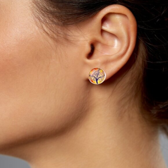 Trees In Sunset Glass Post Earrings - Picture 2 of 3